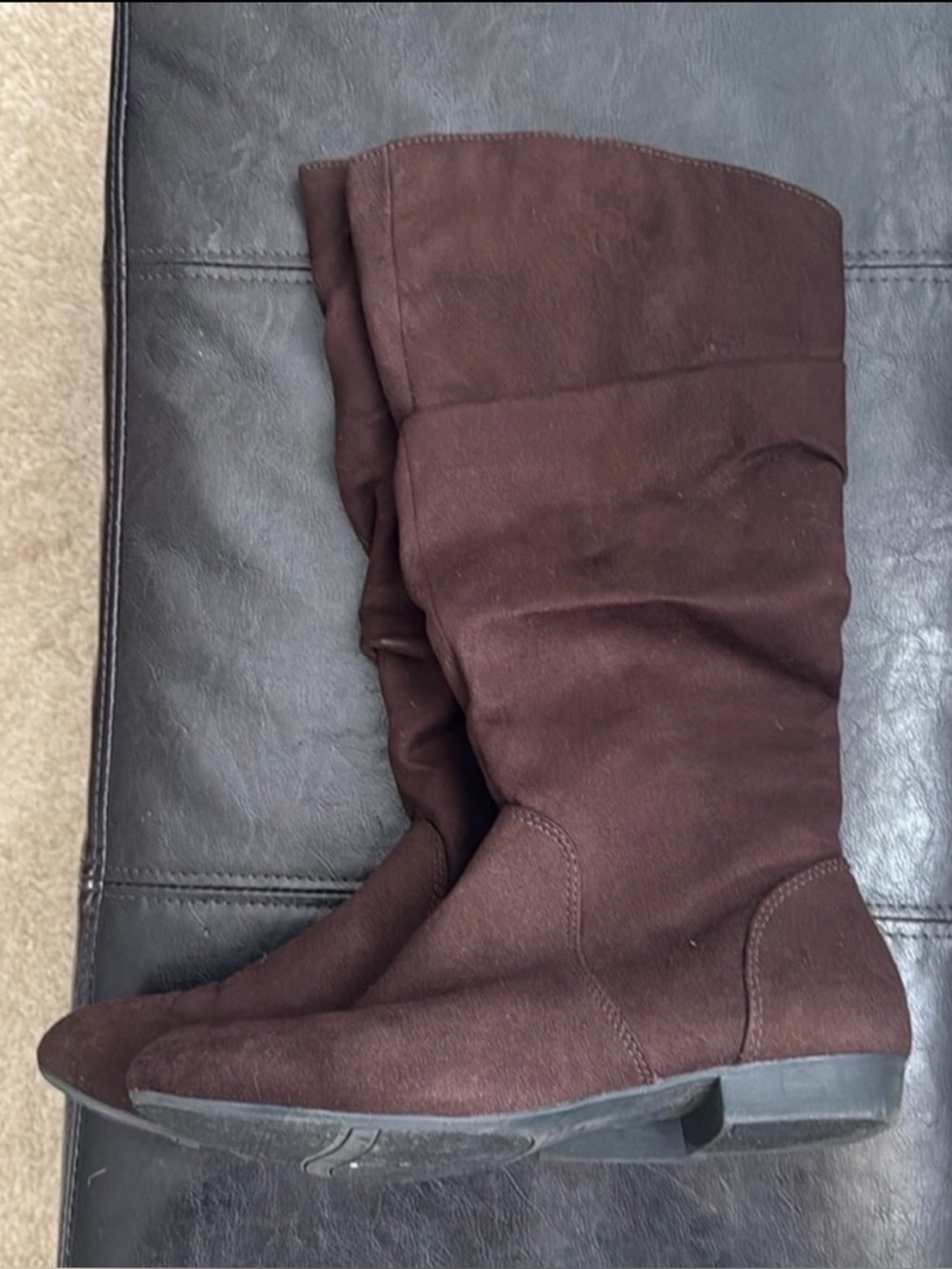 Faux suede slouchy mid-calf boots